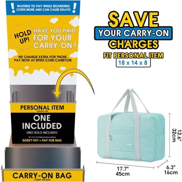 For Spirit Airlines Personal Item Bag 18x14x8 Foldable Travel Duffel Bag Tote - Picture 2 of 8